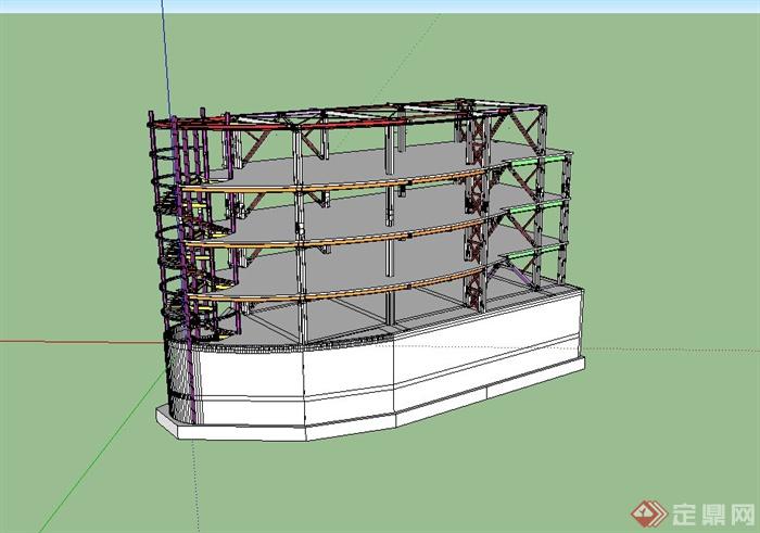 某多层景观台建筑设计SU模型(1)