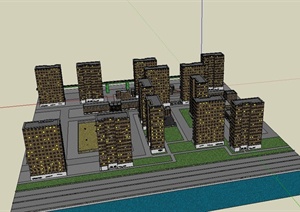 某现代小区小高层住宅建筑设计SU(草图大师)模型
