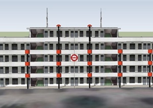 某现代四层中学教学楼建筑设计SU(草图大师)模型