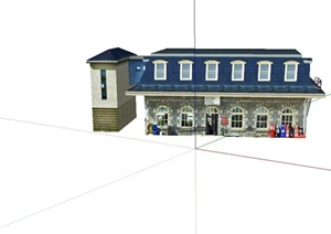 某两层欧式车站旁商业建筑设计SU(草图大师)模型