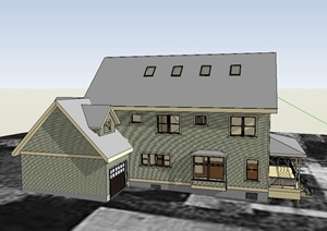 美式三层居民住宅建筑设计SU(草图大师)模型