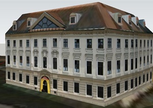 欧式风格老式办公楼建筑设计SU(草图大师)模型