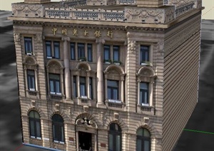 欧式风格银行办公楼建筑设计SU(草图大师)模型