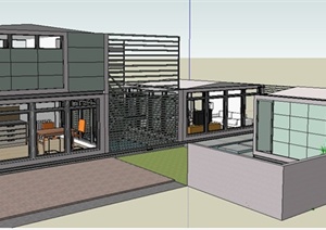 现代风格私人住宅建筑设计SU(草图大师)模型（含室内）