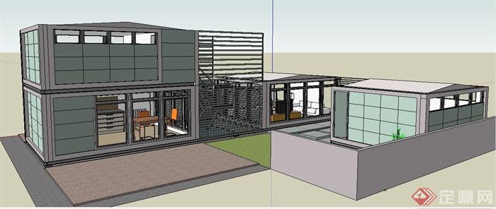 现代风格私人住宅建筑设计su模型（含室内）