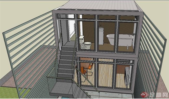 现代风格私人住宅建筑设计su模型（含室内）(2)