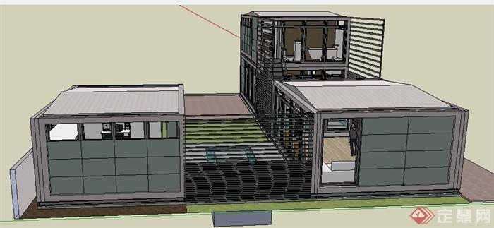 现代风格私人住宅建筑设计su模型（含室内）(3)