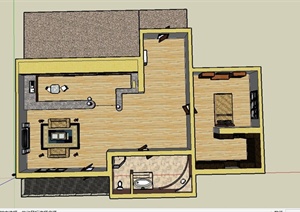 某欧式一室一厅住宅室内家装设计SU(草图大师)模型