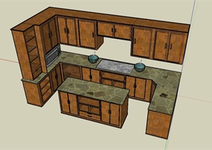一套木质橱柜、灶台设计SU(草图大师)模型