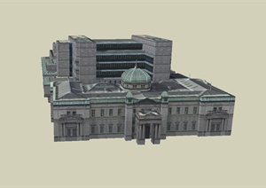 某欧式日本银行建筑设计SU(草图大师)模型