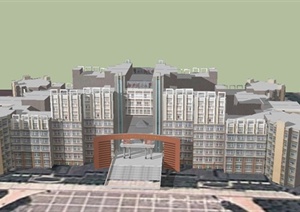 某现代不规则形多层大学教学楼建筑设计SU(草图大师)模型
