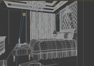某简欧风格住宅室内卧室与卫生间装修设计3DMAX模型