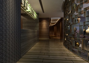 某现代风格西餐厅及过道室内设计3dmax模型