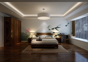 现代中式卧室装饰设计3DMAX模型