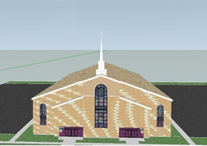 某欧式单层教会礼堂建筑设计SU(草图大师)模型