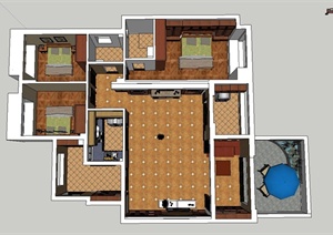 某三室一厅住宅空间室内家装设计3DMAX模型