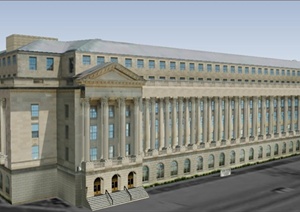 一栋欧式风格办公大楼建筑设计SU(草图大师)模型