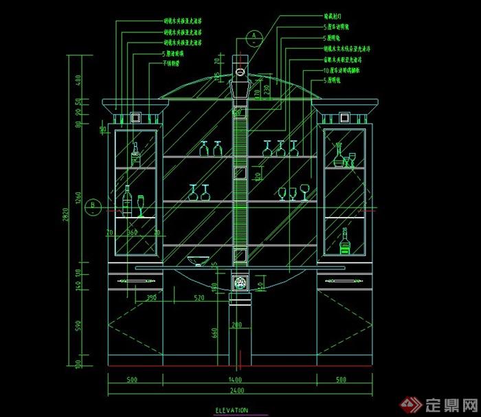 现代某室内酒柜背景墙设计CAD施工图(1)
