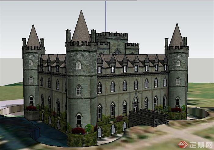某地欧式城堡建筑设计su模型(1)