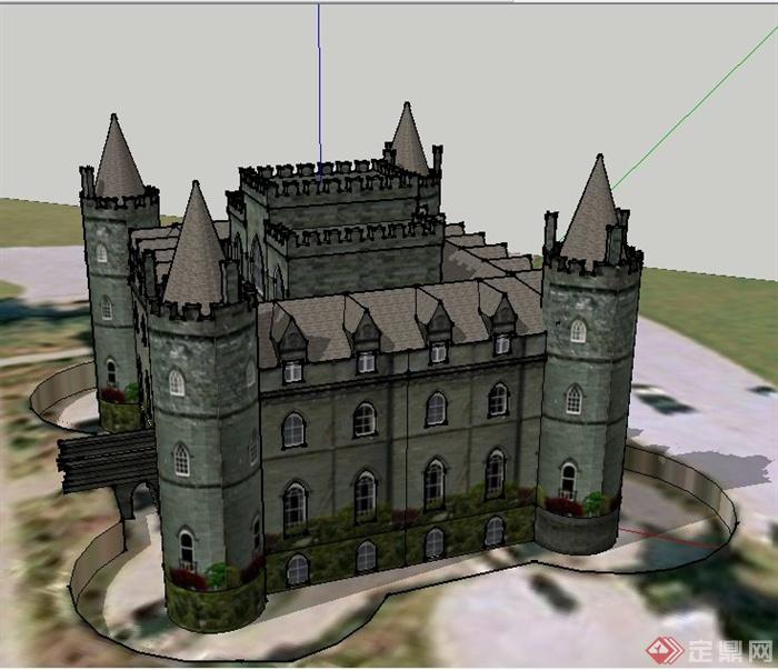 某地欧式城堡建筑设计su模型(2)