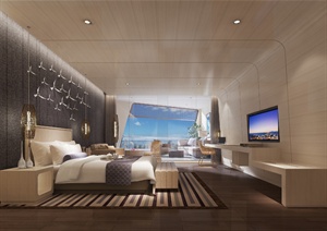 现代简约卧室、阳台室内设计3dmax模型