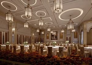 欧式风格宴会厅室内装饰3dmax模型