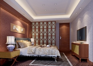 现代中式混搭卧室室内装饰设计3dmax模型