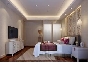 某现代新中式卧室室内装饰3dmax模型