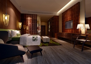 现代中式风格卧室装饰设计3dmax模型