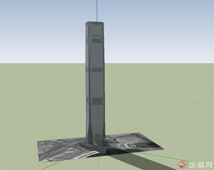 某现代方形超高层办公建筑设计SU模型(1)