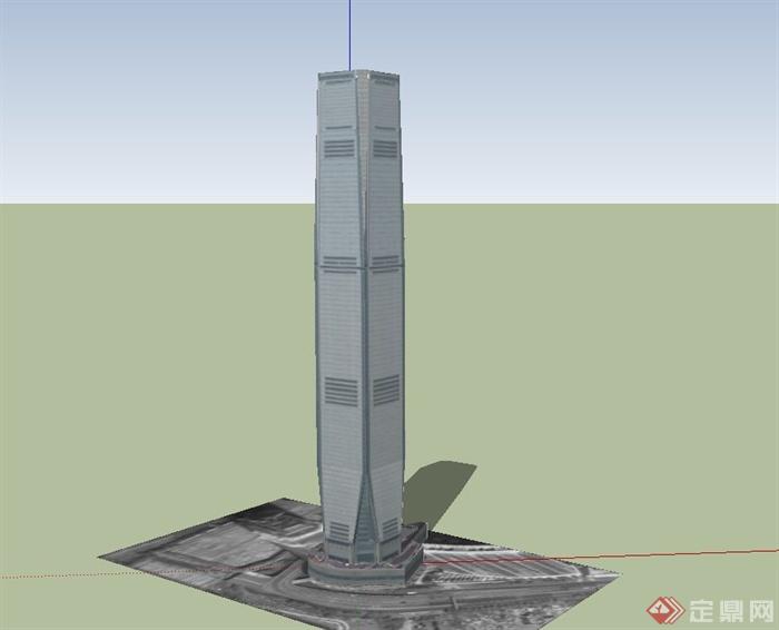 某现代方形超高层办公建筑设计SU模型(2)