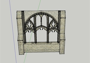 某石砌墙与窗子设计SU(草图大师)模型