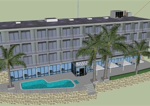 多层宾馆建筑设计SU(草图大师)模型