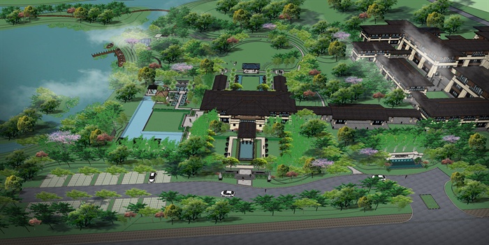某东南亚风格温泉酒店旅游景观规划设计SU模型（1）