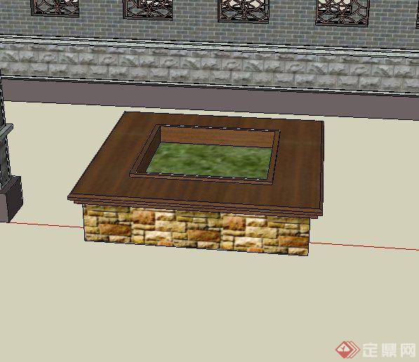 新中式多道景墙及树池设计SU模型(2)