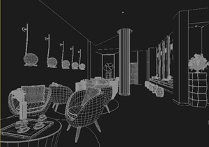 某小型咖啡馆室内装饰设计3dmax模型