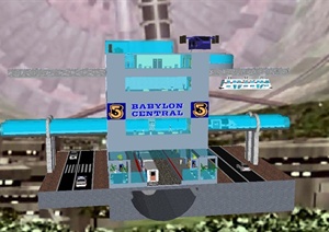 某现代三层火车站建筑设计SU(草图大师)模型