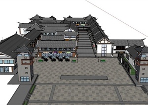 仿古商业街建筑设计SU(草图大师)模型