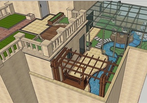 某建筑屋顶花园景观设计SU(草图大师)模型