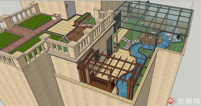 某建筑屋顶花园景观设计su模型(1)