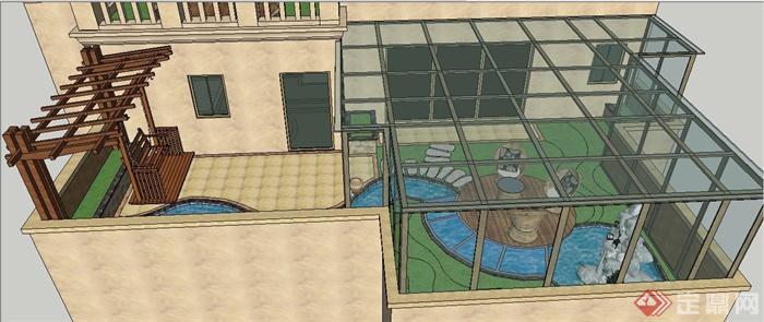 某建筑屋顶花园景观设计su模型(2)