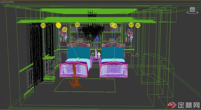 双床儿童房装饰设计3DMAX模型(1)