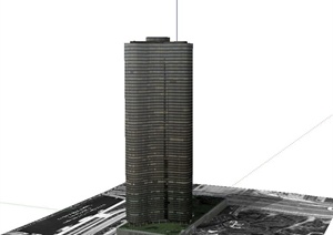 某现代超高层三菱形办公建筑设计SU(草图大师)模型