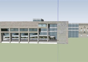 某现代风格两层图书馆建筑设计SU(草图大师)模型