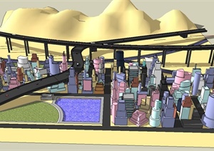 某大都市多栋建筑与高速公路设计SU(草图大师)模型