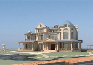 某两层欧式别墅装修设计CAD施工图与JPG效果图