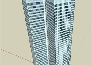 一栋十字形大厦建筑设计SU(草图大师)模型