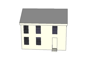 某两层盐盒式建筑住宅建筑设计SU(草图大师)模型