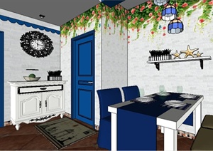 地中海风格客餐厅室内设计SU(草图大师)模型
