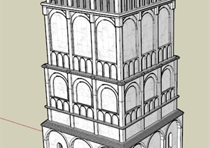 一座街塔建筑设计SU(草图大师)模型